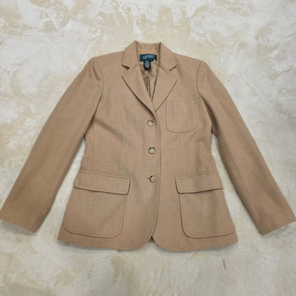 VTG Lauren Ralph Lauren 100% Camel Hair Blazer Jacket Beige Tan Women Size 6